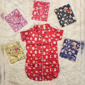 Cat printed short sleeve pajama dresses